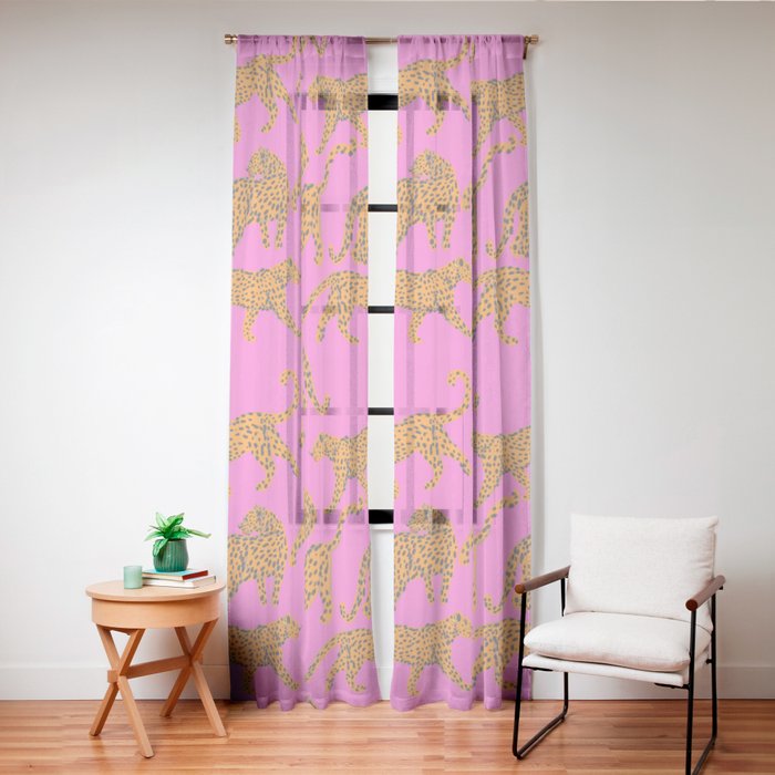Abstract leopard with red lips illustration in fuchsia background Window Curtain Gallery Image 24