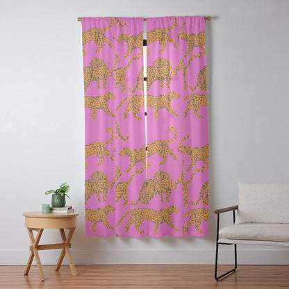 Abstract leopard with red lips illustration in fuchsia background Window Curtain Gallery Image 9
