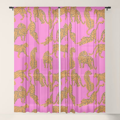 Abstract leopard with red lips illustration in fuchsia background Window Curtain Gallery Image 17