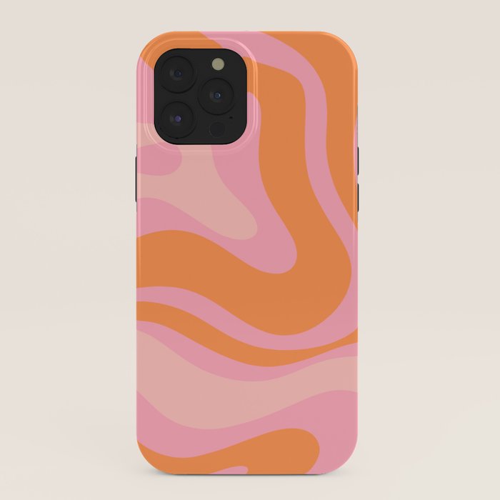 Modern Liquid Swirl Abstract Pattern Square in Retro Pink and Orange iPhone Case Gallery Image 40