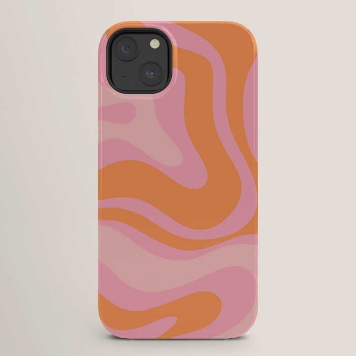 Modern Liquid Swirl Abstract Pattern Square in Retro Pink and Orange iPhone Case Gallery Image 26