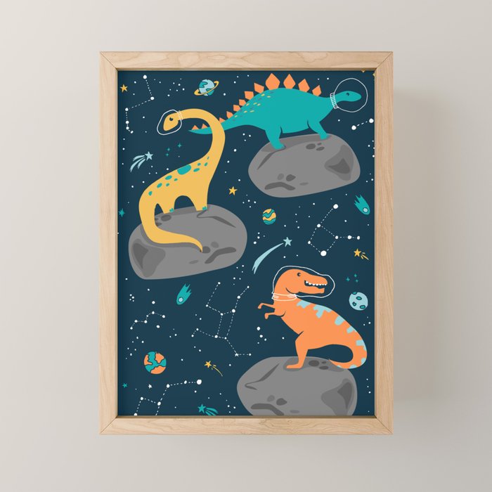 Dinosaurs Floating on an Asteroid Mini Art Print Gallery Image 1