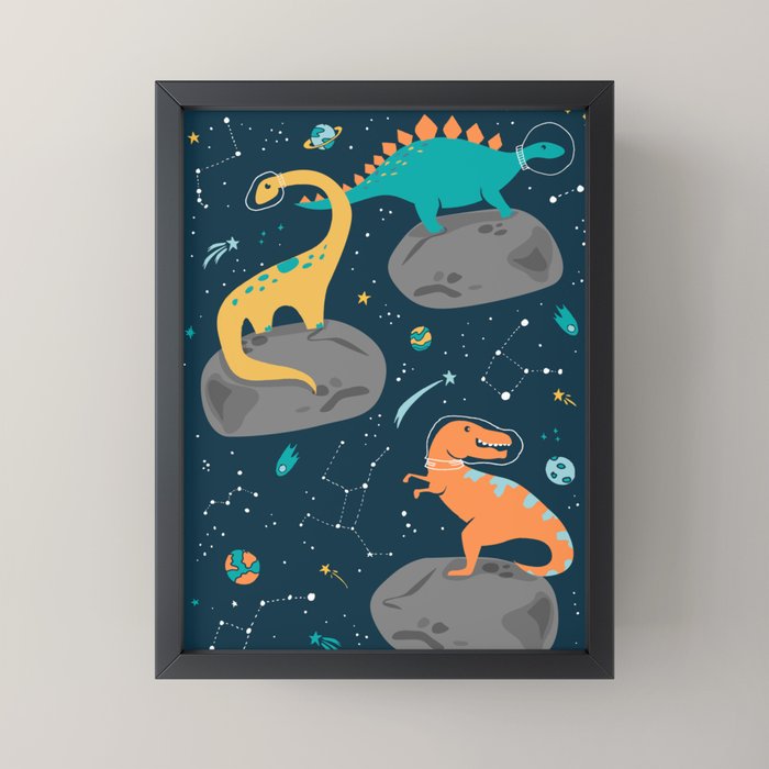 Dinosaurs Floating on an Asteroid Mini Art Print Gallery Image 3
