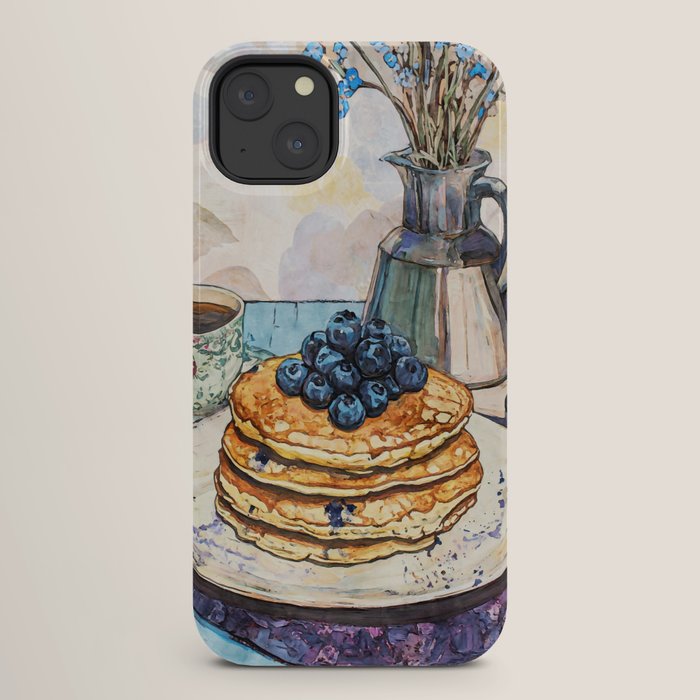 Blueberry Pancakes and Coffee Watercolor Breakfast Still Life iPhone Case Gallery Image 26