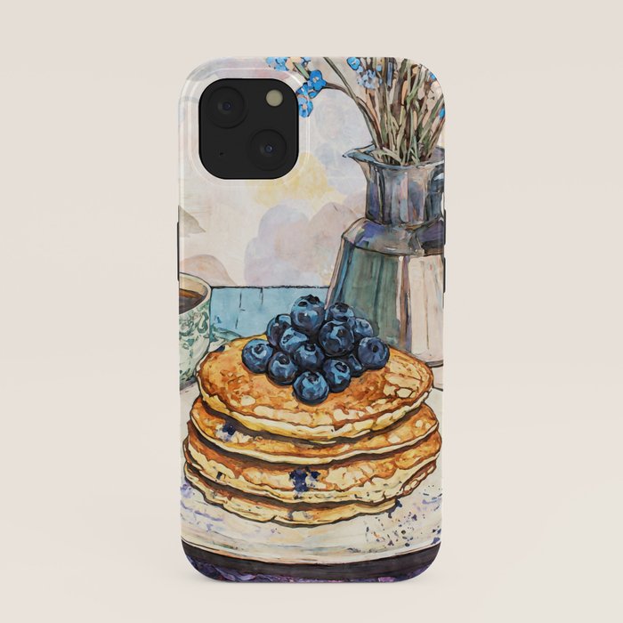 Blueberry Pancakes and Coffee Watercolor Breakfast Still Life iPhone Case Gallery Image 37