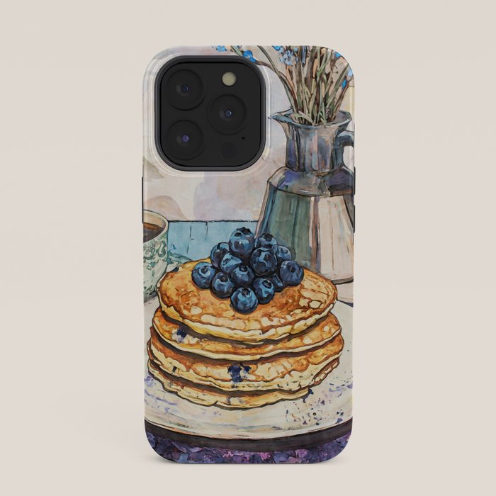 Blueberry Pancakes and Coffee Watercolor Breakfast Still Life iPhone Case Gallery Image 35
