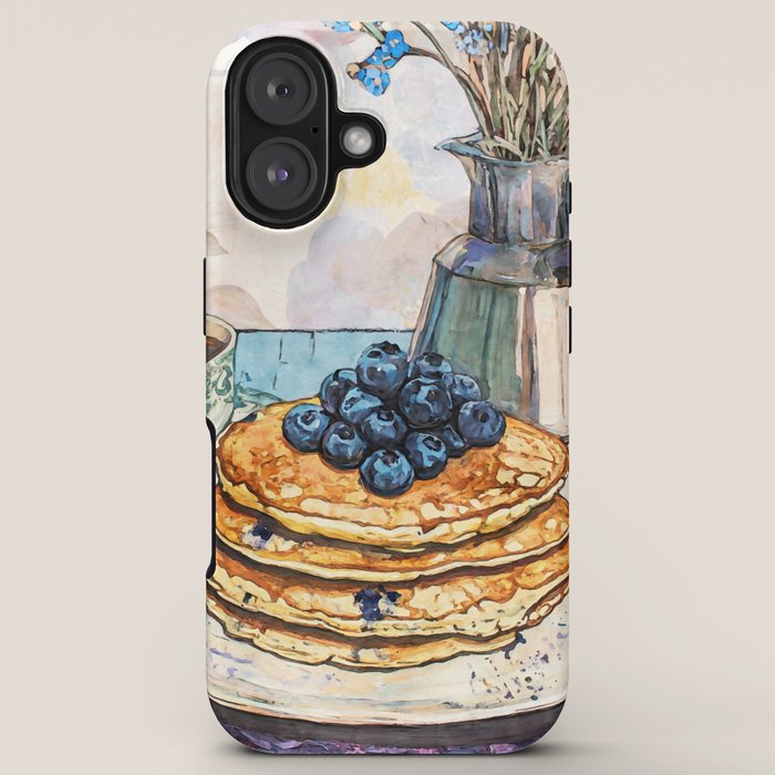 Blueberry Pancakes and Coffee Watercolor Breakfast Still Life iPhone Case Gallery Image 5