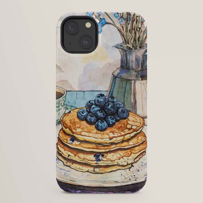 Blueberry Pancakes and Coffee Watercolor Breakfast Still Life iPhone Case Gallery Image 30