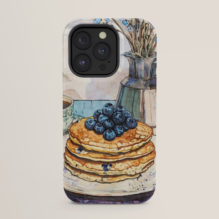 Blueberry Pancakes and Coffee Watercolor Breakfast Still Life iPhone Case Gallery Image 23