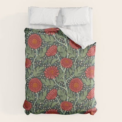 Arts and crafts red chrysanthemum pattern Duvet Cover Gallery Image 1