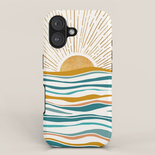 The Sun and The Sea - Gold and Teal iPhone Case Gallery Image 1