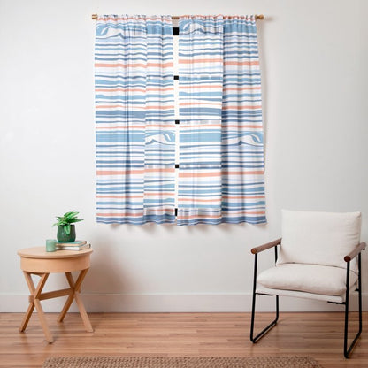 Modern Abstract Ocean Wave Stripes in Classic Blues and Orange Window Curtain Gallery Image 23