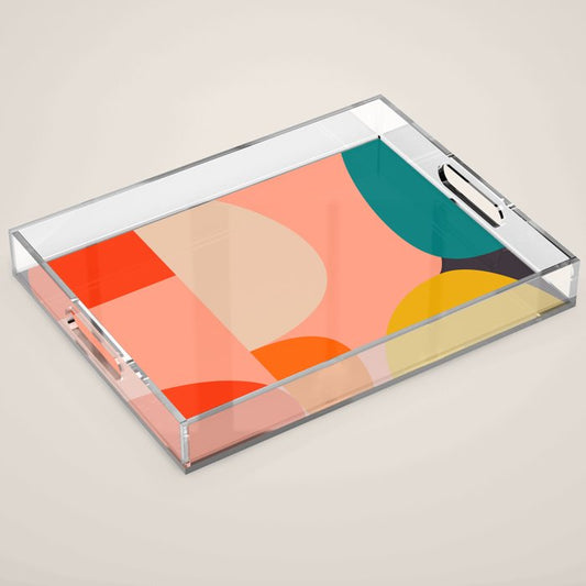 geometry shape mid century organic blush curry teal Acrylic Tray Gallery Image 1