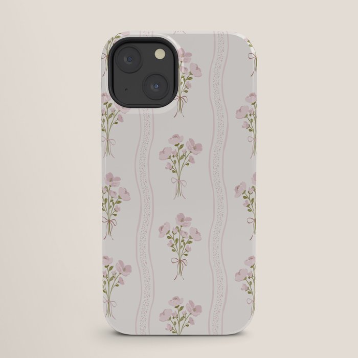 Delicate floral bouquets with vertical stripes - Pink and moss green pattern iPhone Case Gallery Image 25