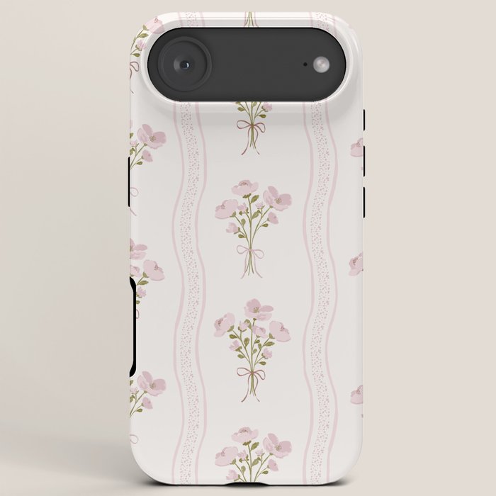 Delicate floral bouquets with vertical stripes - Pink and moss green pattern iPhone Case Gallery Image 6