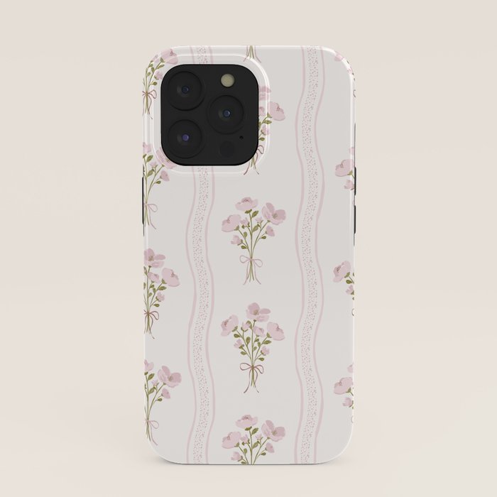 Delicate floral bouquets with vertical stripes - Pink and moss green pattern iPhone Case Gallery Image 39