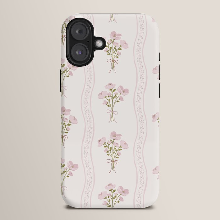 Delicate floral bouquets with vertical stripes - Pink and moss green pattern iPhone Case Gallery Image 14