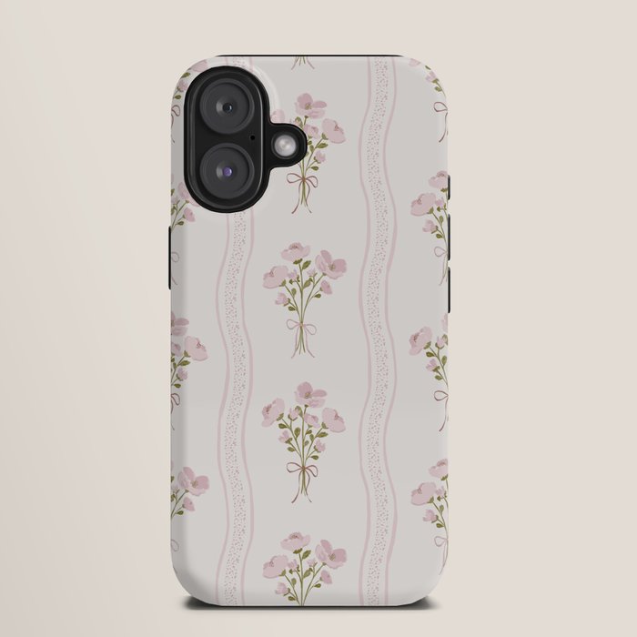 Delicate floral bouquets with vertical stripes - Pink and moss green pattern iPhone Case Gallery Image 9