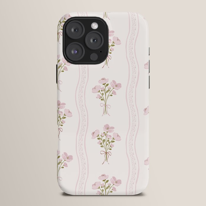 Delicate floral bouquets with vertical stripes - Pink and moss green pattern iPhone Case Gallery Image 16