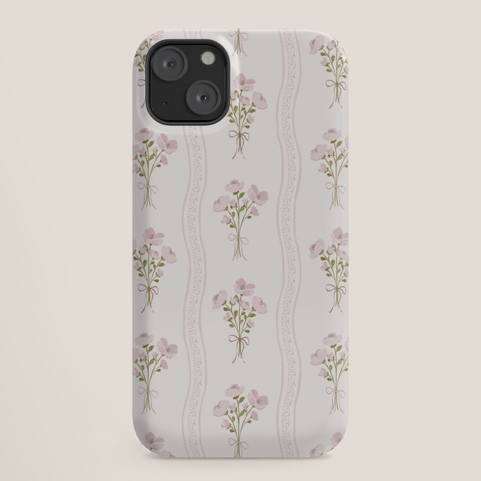 Delicate floral bouquets with vertical stripes - Pink and moss green pattern iPhone Case Gallery Image 18