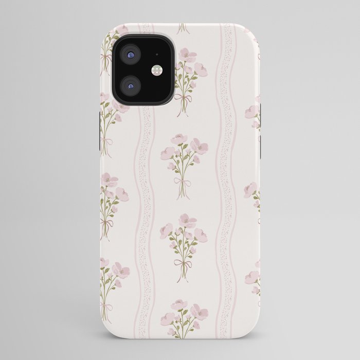 Delicate floral bouquets with vertical stripes - Pink and moss green pattern iPhone Case Gallery Image 42