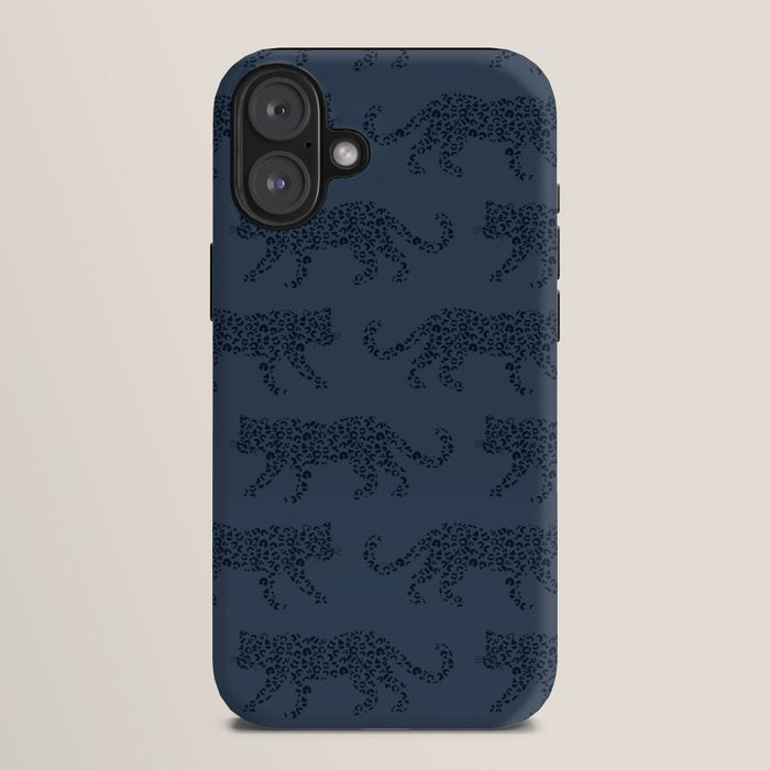 Leopard Parade - Dark Navy on Denim Blue iPhone Case Gallery Image 10