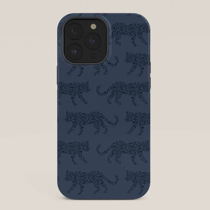 Leopard Parade - Dark Navy on Denim Blue iPhone Case Gallery Image 36