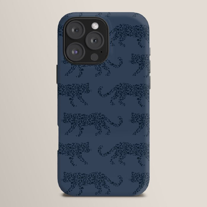 Leopard Parade - Dark Navy on Denim Blue iPhone Case Gallery Image 16
