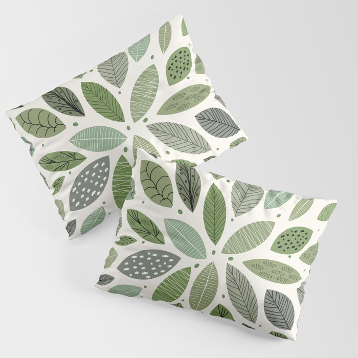 Mid-Century Green Leaves Pillow Sham Gallery Image 1