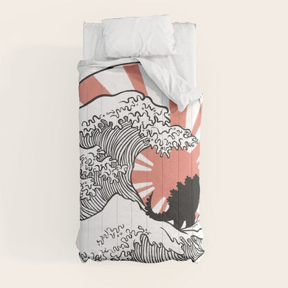 Godzilla Rising Sun The Great Wave Comforter Gallery Image 4