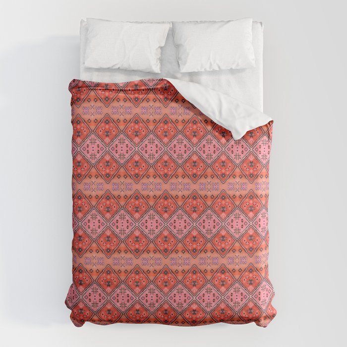 Bohemian Berber Orange Handmade Moroccan Fabric Texture Duvet Cover Gallery Image 1