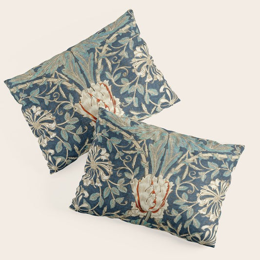 William Morris Vintage Honeysuckle 1876 Indigo Blue Antique Floral Pillow Sham Gallery Image 1