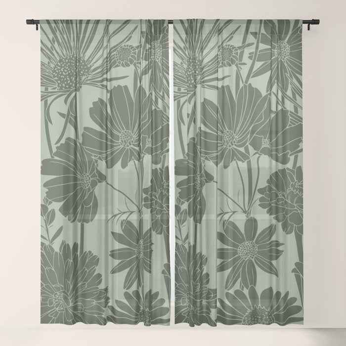 Floral Prints, Dark Green, Colour Prints Window Curtain Gallery Image 17