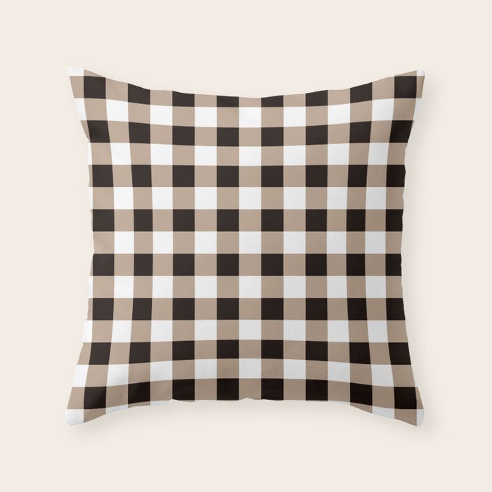 Gingham Large Tan Black White Throw Pillow Gallery Image 4
