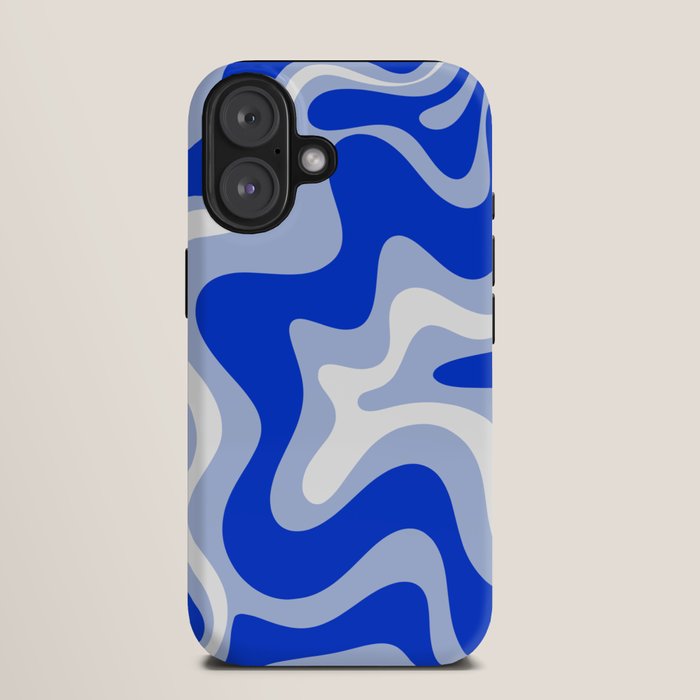 Retro Liquid Swirl Abstract Pattern Royal Blue, Light Blue, and White iPhone Case Gallery Image 9