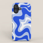 Retro Liquid Swirl Abstract Pattern Royal Blue, Light Blue, and White iPhone Case Gallery Image 1