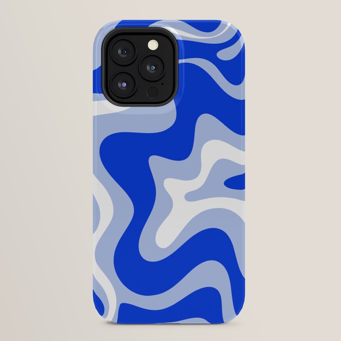 Retro Liquid Swirl Abstract Pattern Royal Blue, Light Blue, and White iPhone Case Gallery Image 24