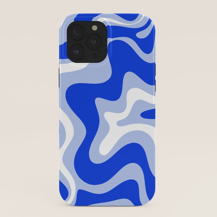 Retro Liquid Swirl Abstract Pattern Royal Blue, Light Blue, and White iPhone Case Gallery Image 40