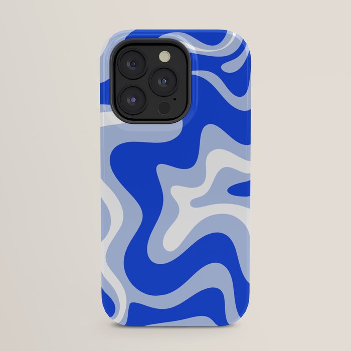 Retro Liquid Swirl Abstract Pattern Royal Blue, Light Blue, and White iPhone Case Gallery Image 31
