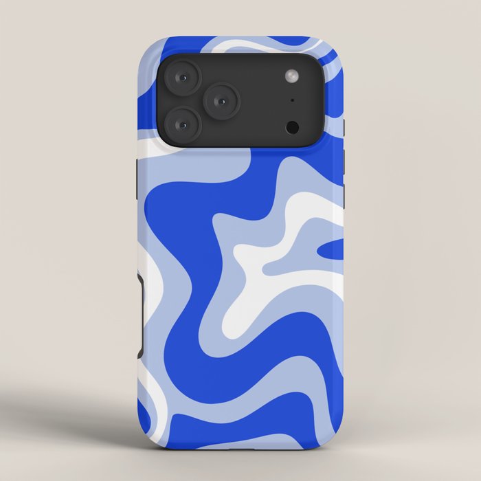 Retro Liquid Swirl Abstract Pattern Royal Blue, Light Blue, and White iPhone Case Gallery Image 4