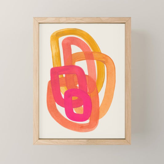 Funky Retro 70's Style Pattern Orange Pink Greindent Striped Circles Mid Century Colorful Pop Art Mini Art Print Gallery Image 1