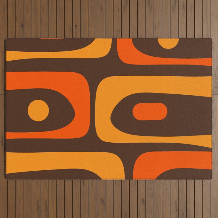 Mid-Century Modern Piquet Retro Minimalist Abstract in 70s Brown and Orange Outdoor Rug Gallery Image 3