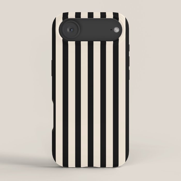 Fine Stripes Vertical Minimalist Pattern in Black and Almond Cream iPhone Case Gallery Image 2