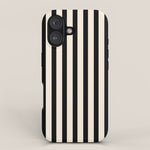 Fine Stripes Vertical Minimalist Pattern in Black and Almond Cream iPhone Case Gallery Image 1