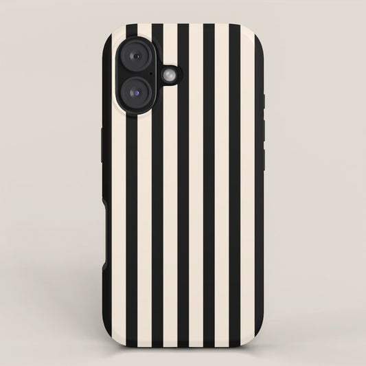 Fine Stripes Vertical Minimalist Pattern in Black and Almond Cream iPhone Case Gallery Image 1