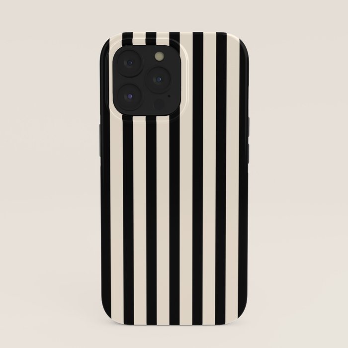 Fine Stripes Vertical Minimalist Pattern in Black and Almond Cream iPhone Case Gallery Image 39