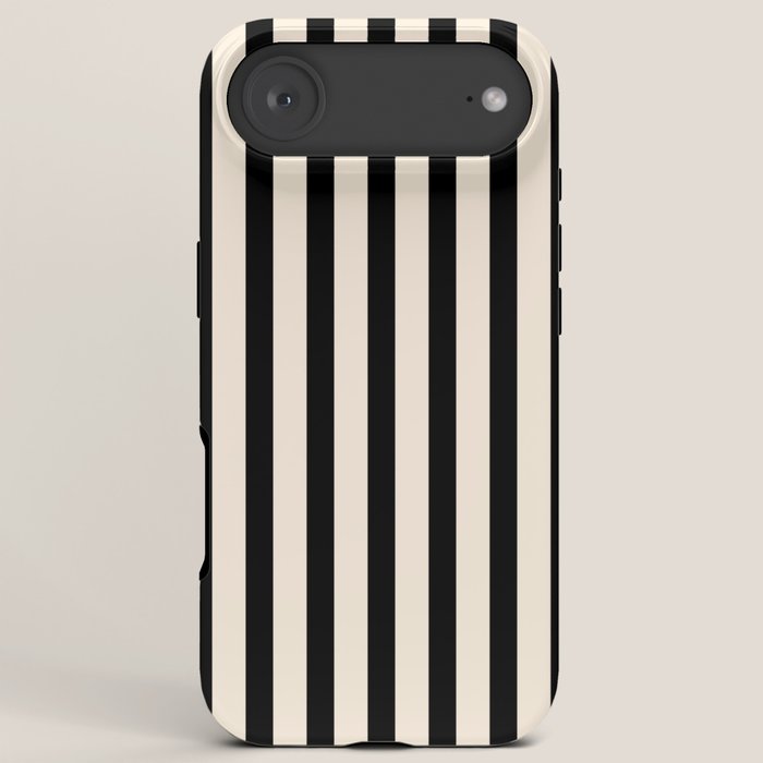 Fine Stripes Vertical Minimalist Pattern in Black and Almond Cream iPhone Case Gallery Image 6