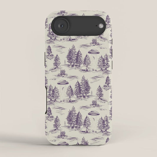 Purple Alien Abduction Toile De Jouy Pattern iPhone Case Gallery Image 2