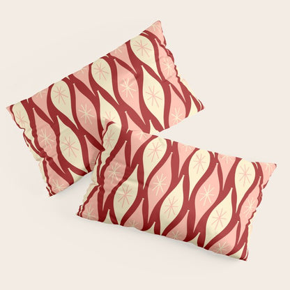 Mid Century Modern Atomic Christmas Ornaments Blush Pink and Maroon Pattern Pillow Sham Gallery Image 4