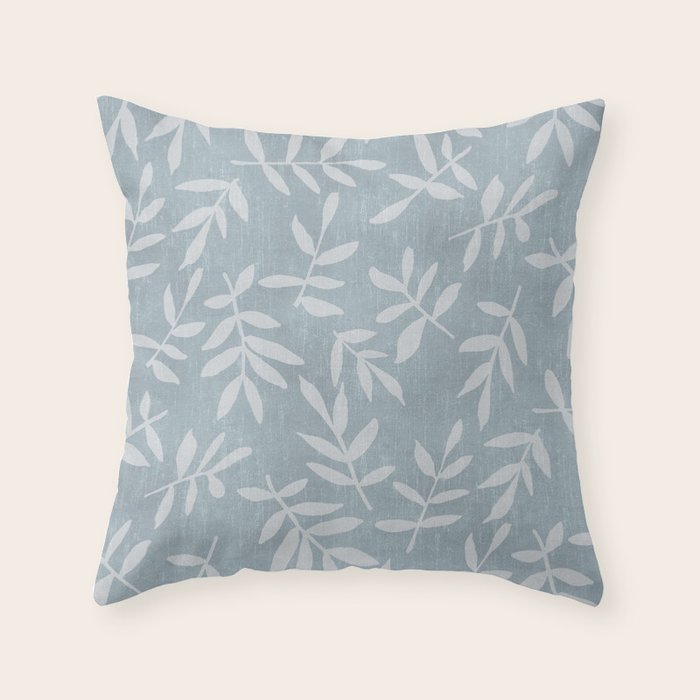 Simple Scandinavian Ditsy Leaf Pattern Blue Grey Throw Pillow Gallery Image 4